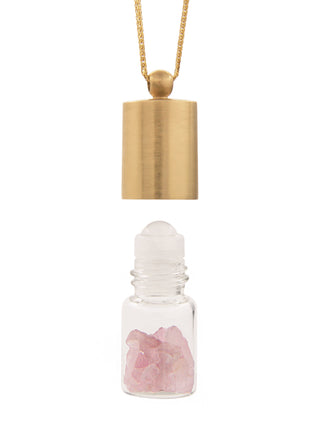 essential oil roller bottle necklace - rose quartz